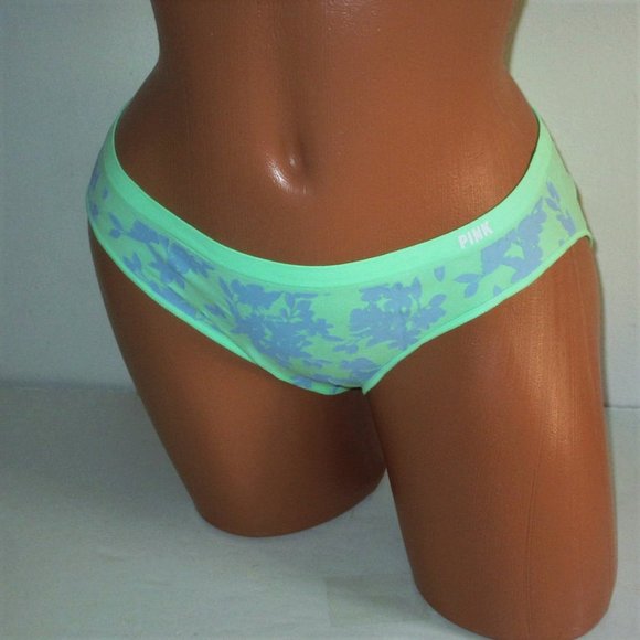 Victoria's Secret PINK Seamless Bikini Panty Size L Light Neon Green Gray floral - Picture 3 of 5